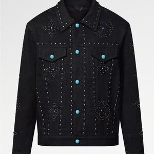 LV Black Studded Denim Jacket Turquoise Buttons Size 46 (S)